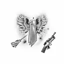 Hustle, gun, ak 47, Glock, angel, money tattoo design idea