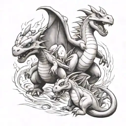 pokemon charizard and charmander tattoo design idea