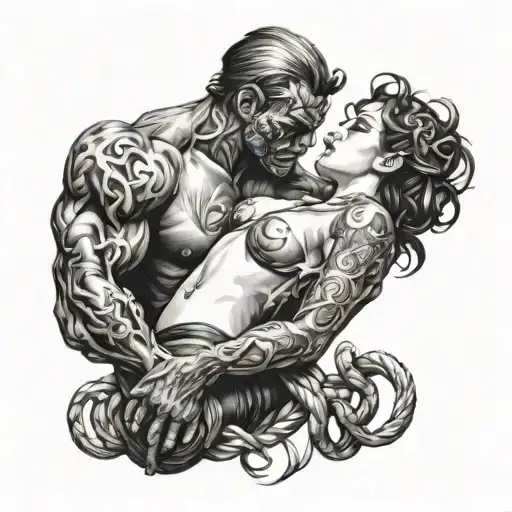bdsm scene intertwined tattoo design idea