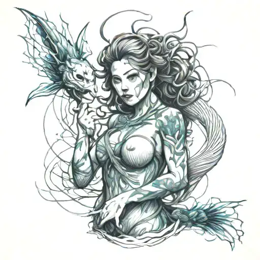 shibari siren underwater tattoo design idea