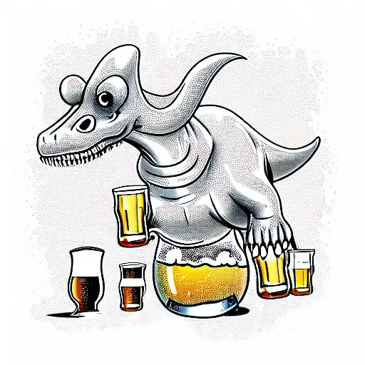 dino with beers  tattoo design idea