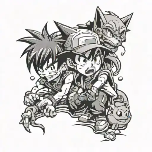 manga 90's cartoon characters tattoo design idea