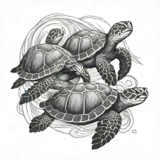 sea turtles  with letter M tattoo design idea