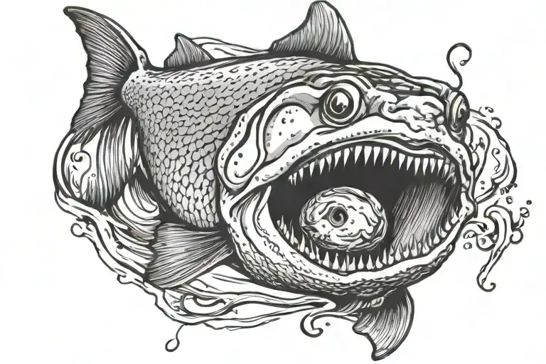 catfish with water and a hook thru the mouth  sideways  tattoo design idea