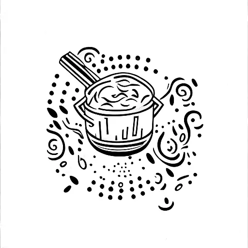 A minimalist tattoo of a cooking pot overflowing with salsa tattoo design idea