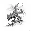 undead dragon with a dying tree tattoo design idea