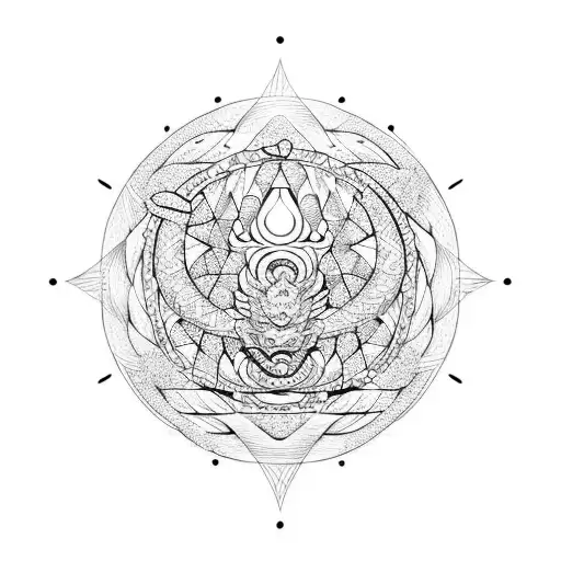 sacred geometry Japanese waves dragon tattoo design idea