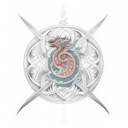 sacred geometry Japanese waves dragon tattoo design idea