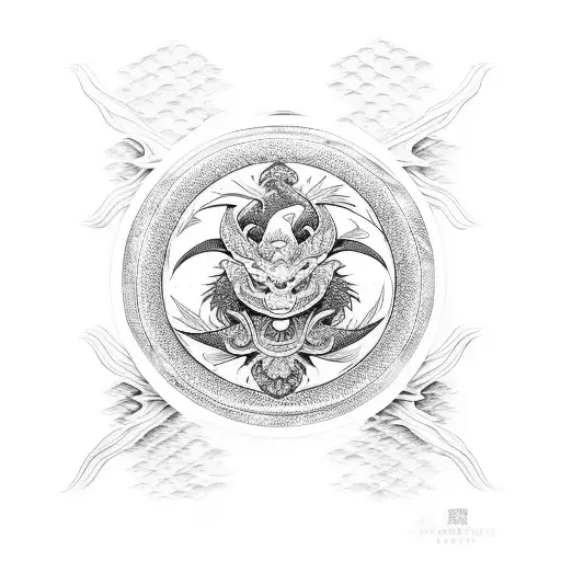 sacred geometry Japanese waves dragon tattoo design idea