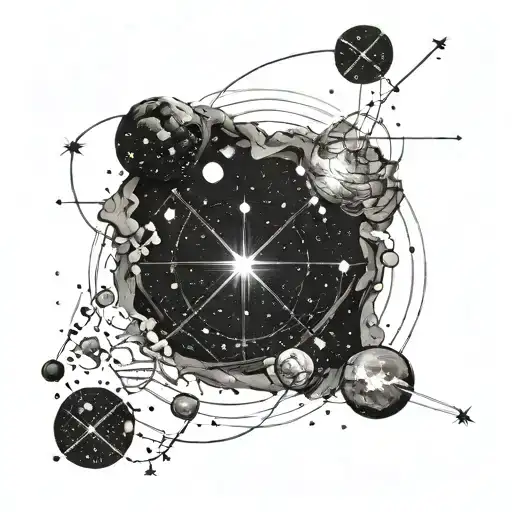 A straight line that leads to the constellation Gemini, then the line continues and leads to a guiding star tattoo design idea