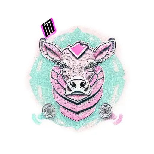 pink, meat stamp, text 'premium meat" tattoo design idea