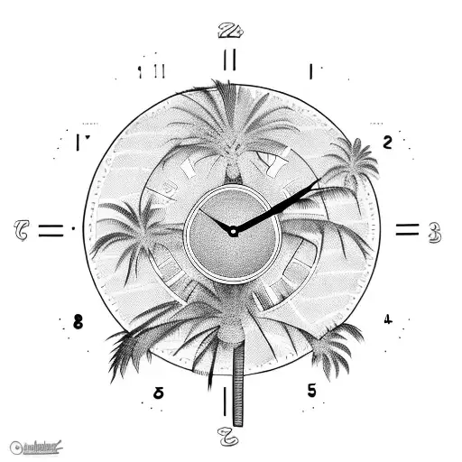 Palm Tree, Clock, hacker tattoo design idea