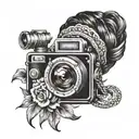 gypsy girl 3/4 view camera tattoo design idea