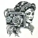 gypsy girl 3/4 view camera tattoo design idea