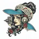 gypsy girl 3/4 view camera tattoo design idea