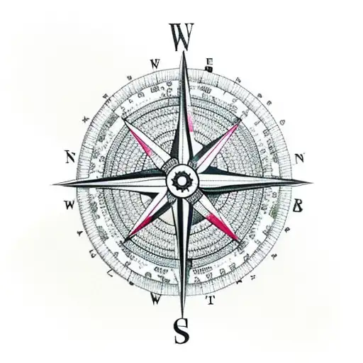 Compass surrounded with roses and clouds tattoo design idea