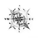 Compass surrounded with roses and clouds tattoo design idea