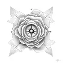 Compass surrounded with roses and clouds tattoo design idea