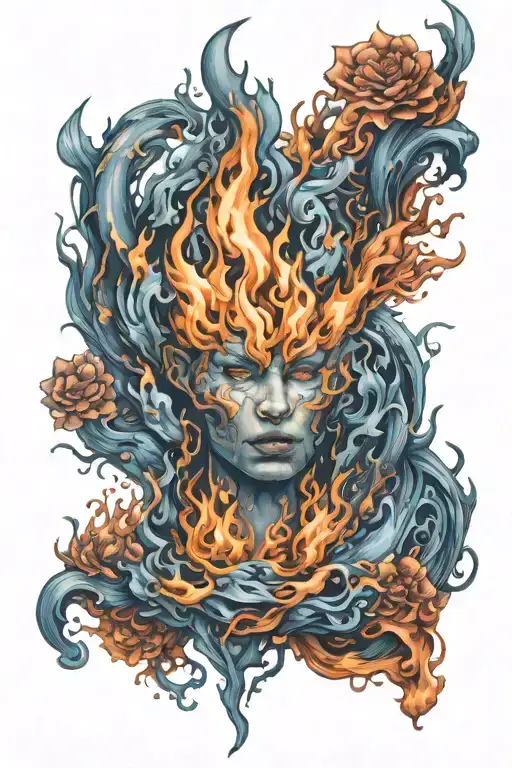 blue flames surrounding tattoo design idea
