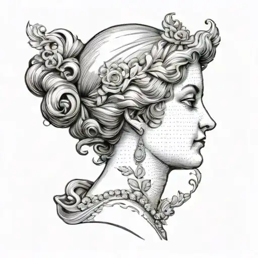 regency cameo portrait smirking woman face tattoo design idea