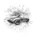 Design a tattoo featuring a vintage race car speeding through a circuit, surrounded by electrical sparks. tattoo design idea