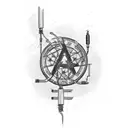 Design a tattoo featuring a vintage race car speeding through a circuit, surrounded by electrical sparks. tattoo design idea