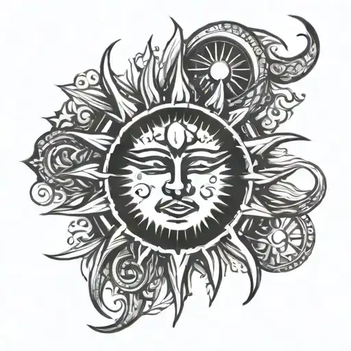 masculine sun tattoo design idea