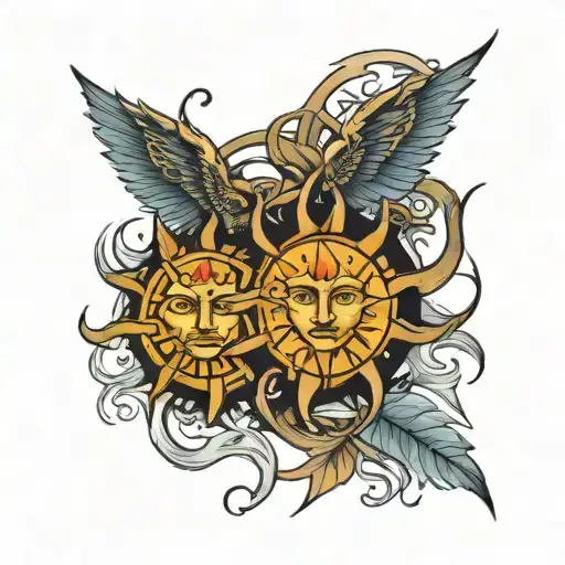 two masculine suns to honour children tattoo design idea