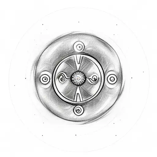 A sketch-style tattoo of a guitar and a disc golf disc forming a yin-yang symbol, representing the harmonious balance between music and disc golf in the client's life. tattoo design idea