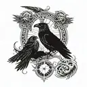 Mjillnir on bicep two ravens on the hammer, ydragsill on top, skol and hati chasing the sun and moon at the base, hellhi tattoo design idea