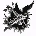 Icarus falling on fire with the feathers burning into rose petals tattoo design idea