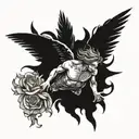 Icarus falling on fire with the feathers burning into rose petals tattoo design idea