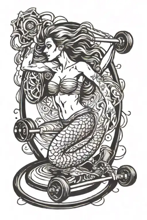 stay strong, BMX, mermaid, weight plate tattoo design idea