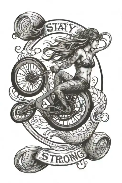 stay strong words, bmx, mermaid, weight plate tattoo design idea
