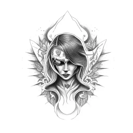 crying maiden with blood tattoo design idea