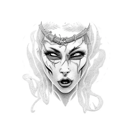 crying maiden with barbed wire tattoo design idea