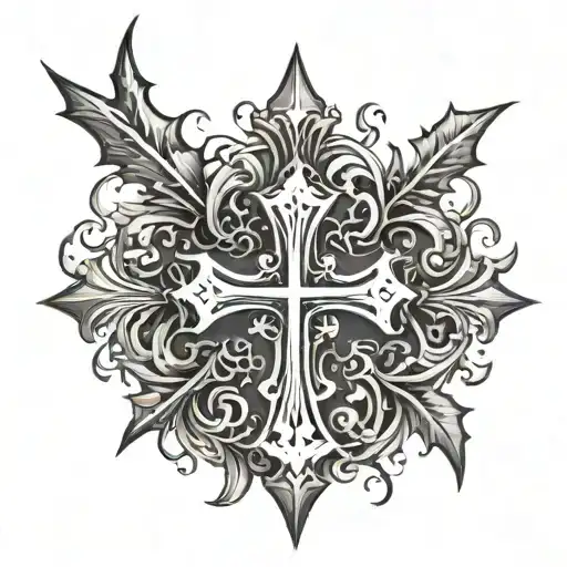 Cross with thorn crown made tattoo design idea