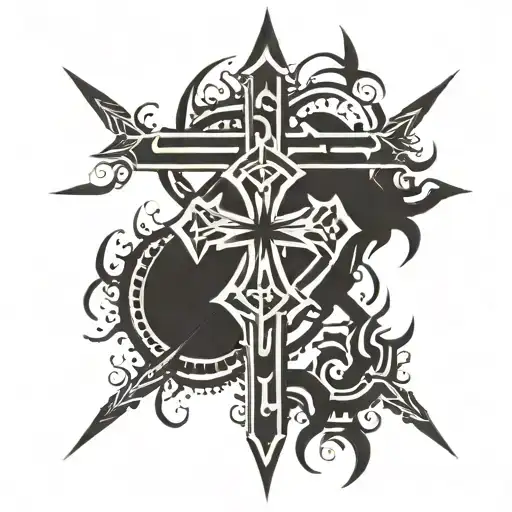 Cross with thorn crown made tattoo design idea