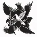 Cross with a thorn crown surrounded by doves flying tattoo design idea