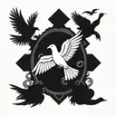 Cross with a thorn crown surrounded by doves flying tattoo design idea