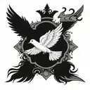 Cross with a thorn crown surrounded by doves flying tattoo design idea