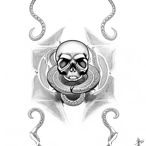skull with snake tattoo design idea