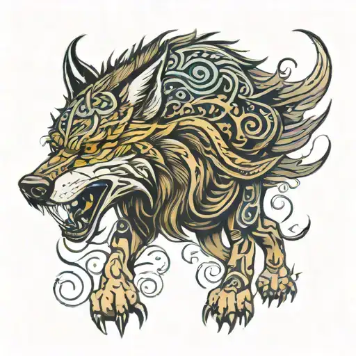 fenrir viking norse wolf tattoo design idea