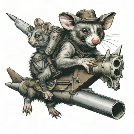 possum riding a missle like a cowboy tattoo design idea
