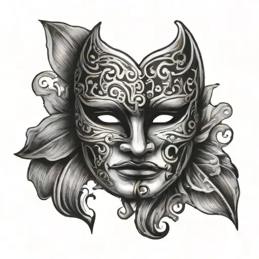 drama mask split in half tattoo design idea