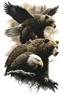 bear and eagle nature scene tattoo design idea