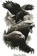bear and eagle nature scene tattoo design idea