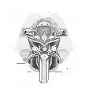 A dotwork tattoo of a biker surrounded by Indian landmarks tattoo design idea