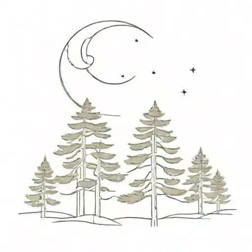 Three Cedar Trees with Waxing Crescent Moon tattoo design idea