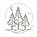 Three Cedar Trees with Waxing Crescent Moon tattoo design idea